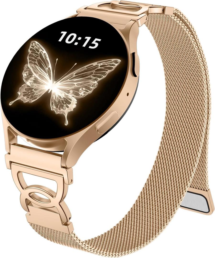 Adorve Slim Metal Strap Compatible with Galaxy Watch 7 Band, Galaxy Watch 8 Band, 6/5/4/FE/Pro/Classic/Active 2, 20mm Replacement Strap for Samsung Watch Bands for Women with Unique Design (Royalgold)