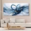 XLSJERST Extra Large Canvas Wall Art - Modern Abstract Abstract Wall Art for Living Room Wall Decor Blue and White Picture Artwork for Living Room Office Bedroom Home Decoration, 30x60 inches