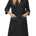 Ekouaer Zipper Robes for Women 3/4 Sleeve Housecoats Knee Length Bathrobe Lightweight Nightgown with Pockets Large