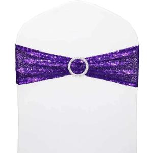 50 Pcs Sequin Chair Sashes Stretch Chair Bands Spandex Polyester Bows for Party Hotel Wedding Banquets Decoration - Purple