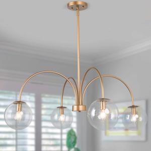 Modern Gold Chandelier, 33’’ Dia Globe Chandeliers for Dining Room with Large Seeded Glass Shades, Mid-Century Pendant Hanging Ceiling Light Fixtures for Living Room, Kitchen, Bedroom
