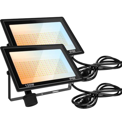 Gopretty 120W LED FloodLights Outdoor 2 Pack, 14000LM Dimmable, 3CCT 3000K 4500K 6000K Selectable, IP66 Waterproof, Outdoor Security Flood Light for Yard, Garden, Garage