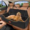 XIEEAOZEE Large Dog Car Seat for Dods Under 100 Lbs, Memory Foam Dog Car Bed for Backseat & Trunk, Detachable and Washable Cover, Pet Travel Seat with Storage Pockets, 2 Safety Belts