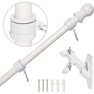 NELXINJO 6FT Stainless Steel Flag Pole Kit with Bracket for Outside House | Outdoor Mounting for 3x5 American Flag (Without Flag, White)