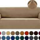 Joccun Stretch Couch Cover Slipcovers, 1-Piece Sofa Covers for 3 Cushion Couch Spandex Jacquard Washable Furniture Protector Cover for Living Room,Kids,Pets(Sofa,Tan) (Large78"-94")