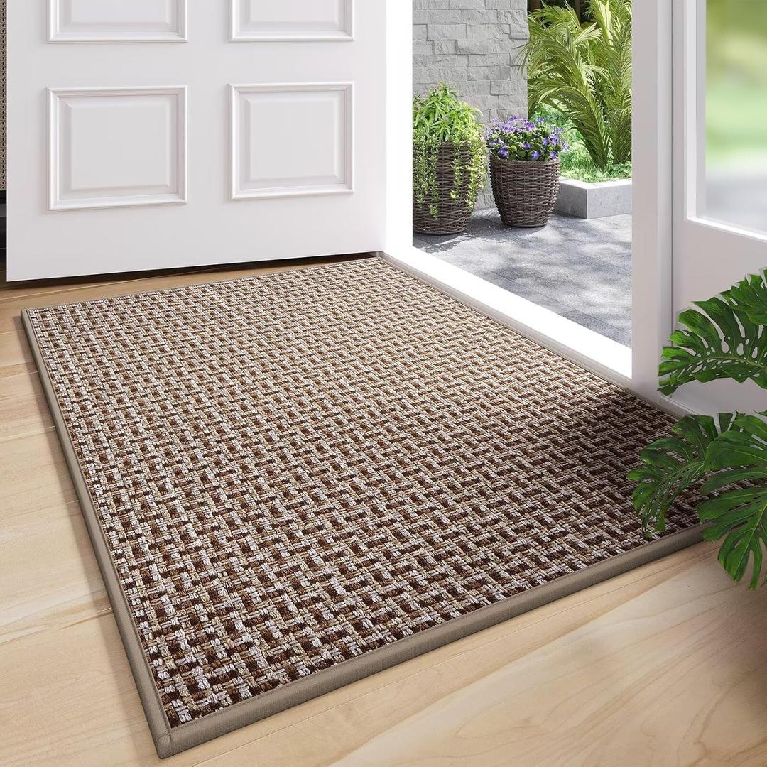 Door Mat 31x47, Dirt Resistant and Absorbent, Non-Slip Rubber Backing Floor Mats, Easy Clean Low-Profile Doormat for Entryway, Front Door, Inside Entrance Brown