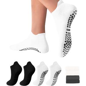 4 Pairs Pilates Socks for Women Non Slip Grip Ankle Grippy Socks for Yoga Barre Hospital