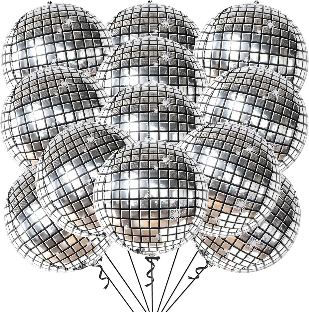 KatchOn, Silver Disco Ball Balloons - 22 Inch, Pack of 12 | Shiny Disco Ball for Disco Party Decorations | 4D Sphere Disco Balloons for Disco Bachelorette Party Decoration, Graduation Decorations 2026