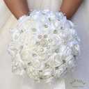 Bridal Wedding Bouquet Round Bling Brooch Bouquet Throw Toss Artificial Rose Flower Bunch for Bride Bridesmaid Wedding Quinceanera(Ivory, 7.5")