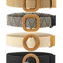 WILLBOND 4 Pcs Straw Woven Belt Elastic Stretch Rattan Buckle Waist Belt Women Skinny Raffia Dress Waist Band(Retro Color,Large)