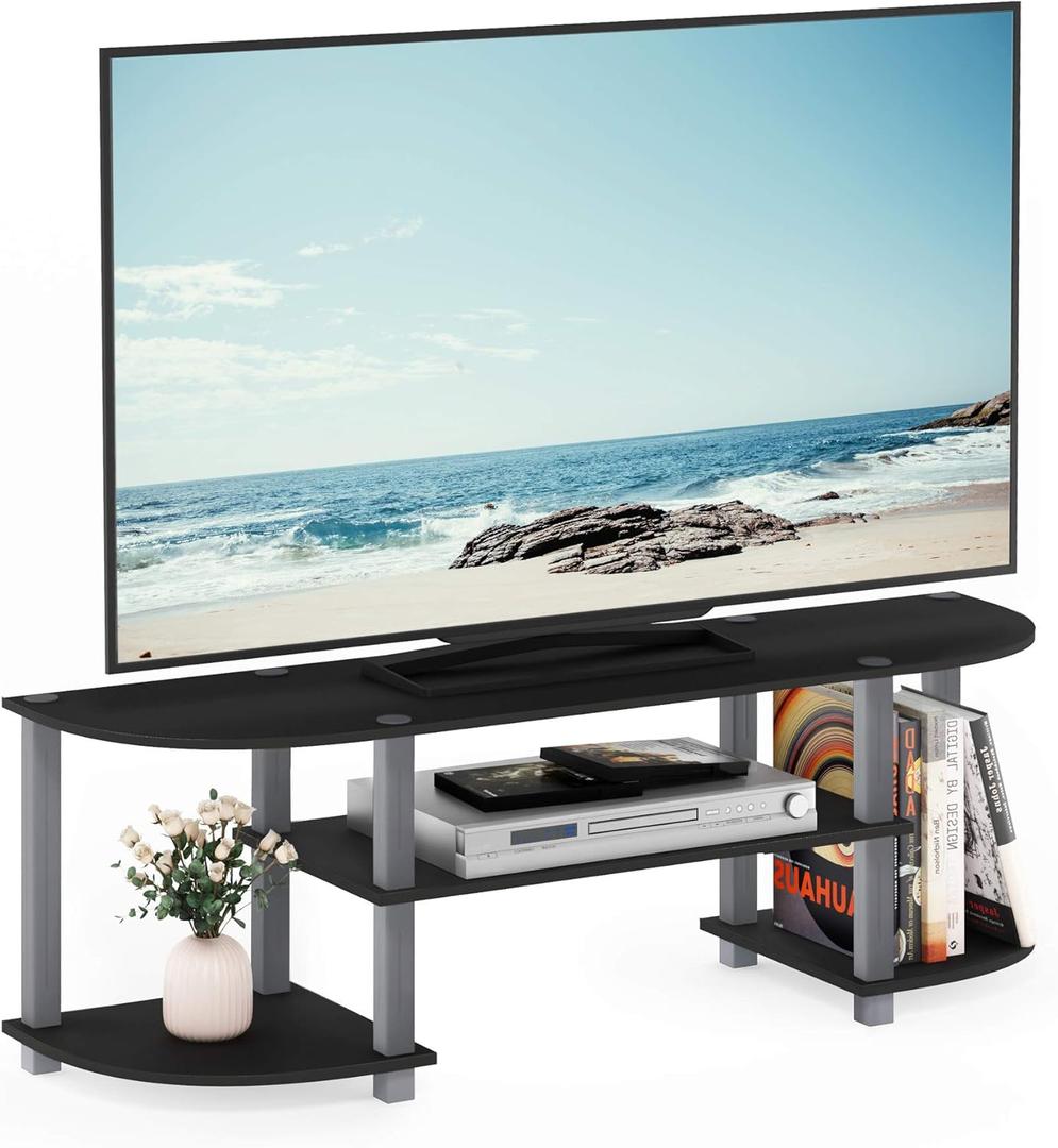 Furinno Turn-S-Tube Wide TV Entertainment Center, Black/Grey (4-Tiers with Round Corner)