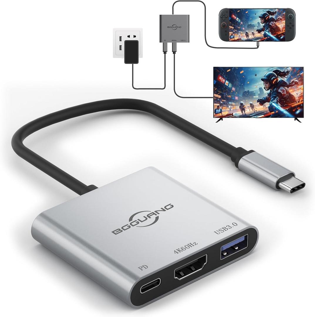 Switch 2 Dock 4K@60Hz TV Adapter Portable TV Docking usbc to hdmi Station for Switch 1/2 /OLED/Steam Deck/3 in 1 100W PD / USB3.0 / HDMI2.0 Type c Hub (Compatible with Switch2 v22.1.0)