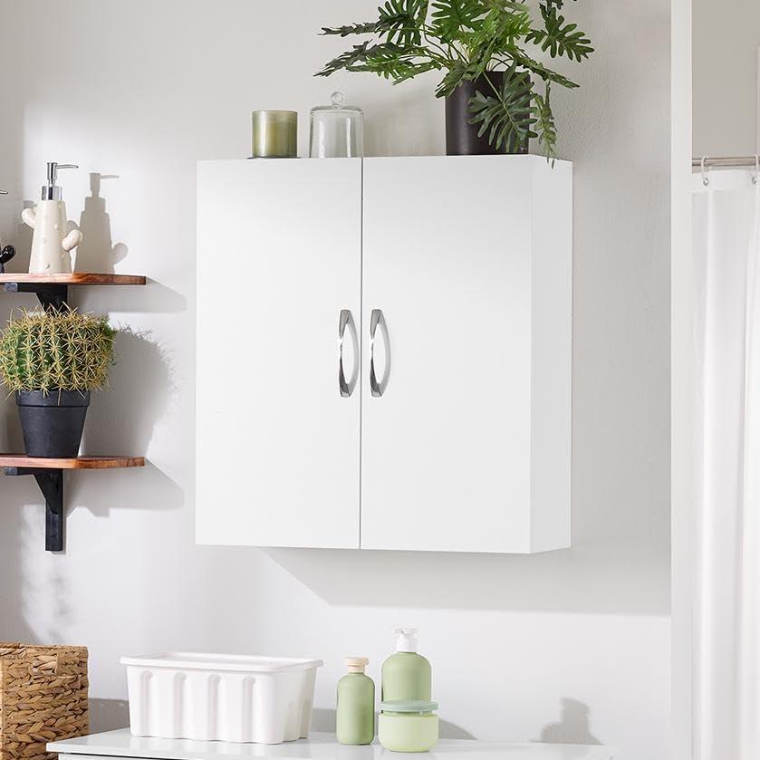 SoBuy Kitchen Wall Cabinet, Narrow Bathroom Wall Cabinet Over The Toilet Storage, Wall Mounted Medicine Cabinet with Adjustable Shelf, Floating Storage Cabinet for Laundry Room, White BZR200-T-W