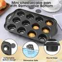 2 Pack Mini Cheesecake Pans Removable Bottom 12 Cavity Mini Cupcake Pan with Silicone Handle Nonslip Anti Heat Nonstick Carbon Steel Muffin Mold 13" x 8" Baking Molds