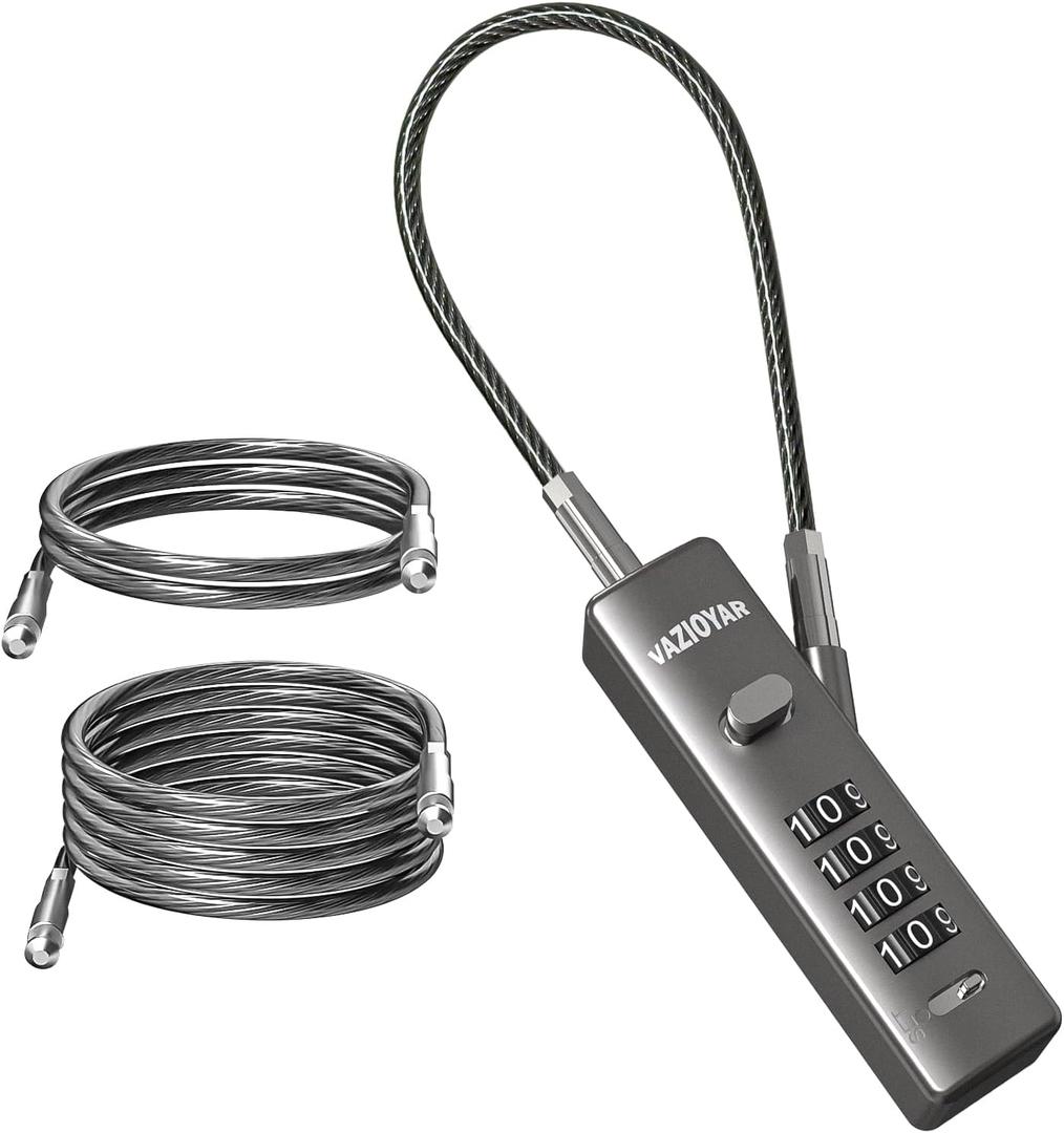 Cable Locks with Combination, Bicycle Lock, Suitcases Lock, Comes with 3 Different Lengths of Cables, Reconfigurable 4-Digit Password Lock, Zinc Alloy Reinforced Lock Body (Gun-Grey)