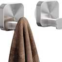 TAILI 304 Stainless Steel Bathroom Suction Hook for Towel, Loofah, Bathrobe, Patented Strong Suction Cup, Damage-Free Hanging Glass Shower Wall Hook, Hold Up to 11 Lbs, 2 Pack, Modern Square, Silver