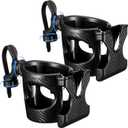2 Pieces Cart Cup Holder with Phone Holder 2 in 1 Adjustable Cart Accessories for Front and Rear Seat Armrest (Black)