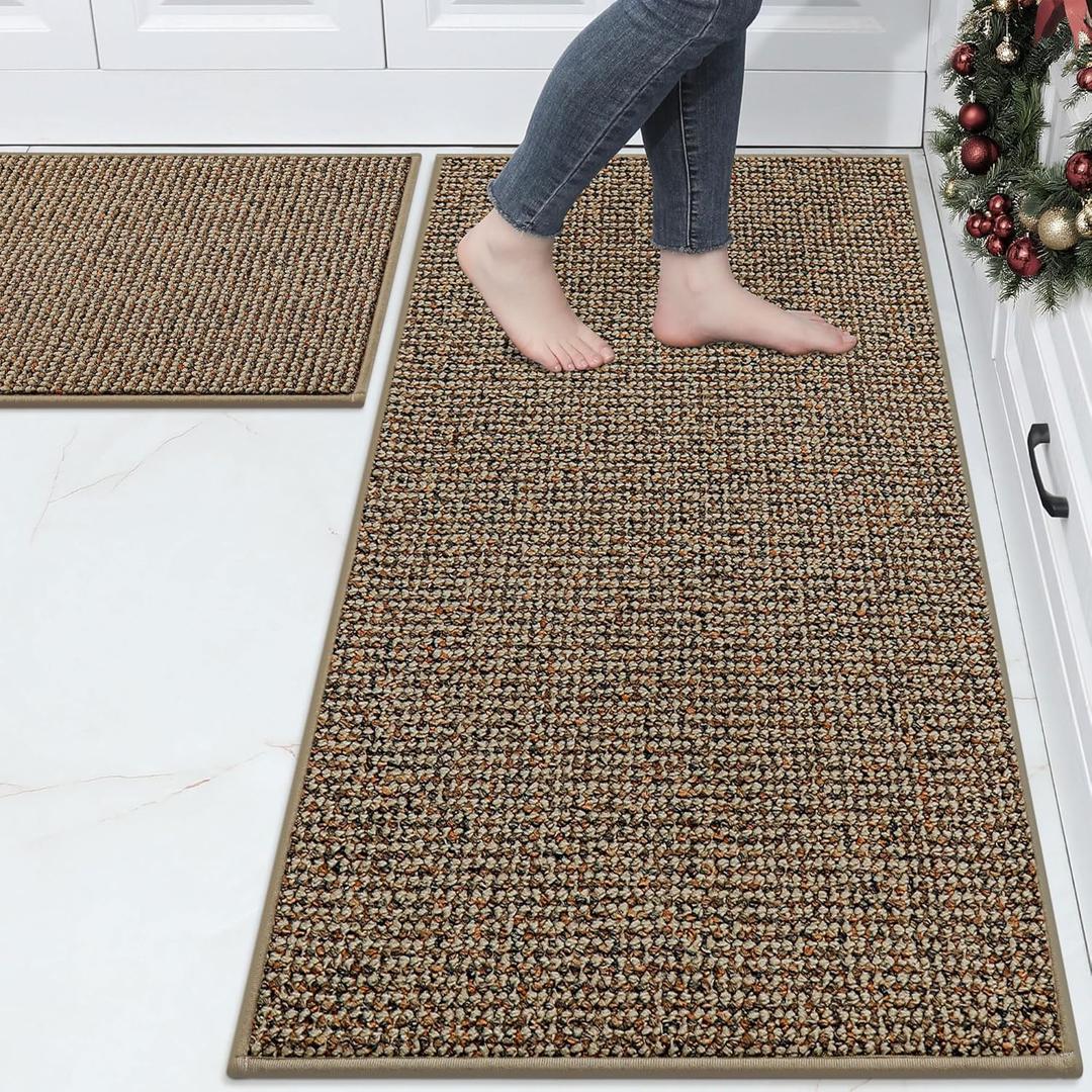 BEQHAUSE Kitchen Rugs and Mats 2PCS, Non-Slip Kitchen Mats for Floor, Absorbent and Stain Resistant Kitchen Runner, Machine Washable Rugs for Kitchen, Laundry & Sink, 24"x36"+24"x60", Taupe