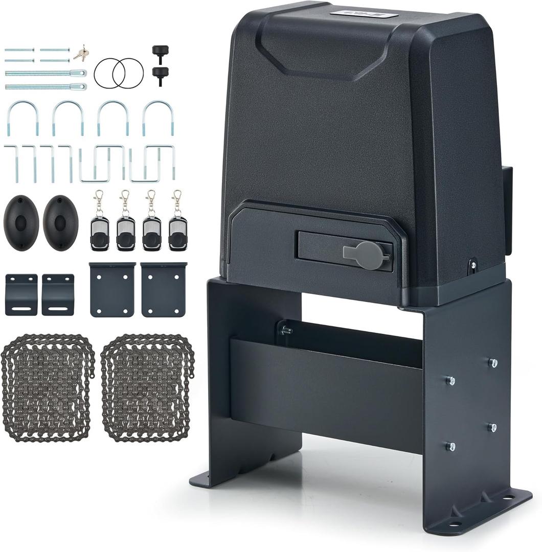 CO-Z Automatic Gate Opener, HomeLink Compatible Sliding Gate Opener for 3300lb 40ft Gates, 550W Chain Operated Gate Opening Kit with IR Sensors Remotes, Driveway Home Garden Electric Gate Complete Kit