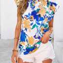 PRETTYGARDEN Women's Ruffle Short Sleeve Summer Tops 2026 Trendy Floral Trim Neck Casual Dressy Chiffon Boho Blouses Shirts (XXL)