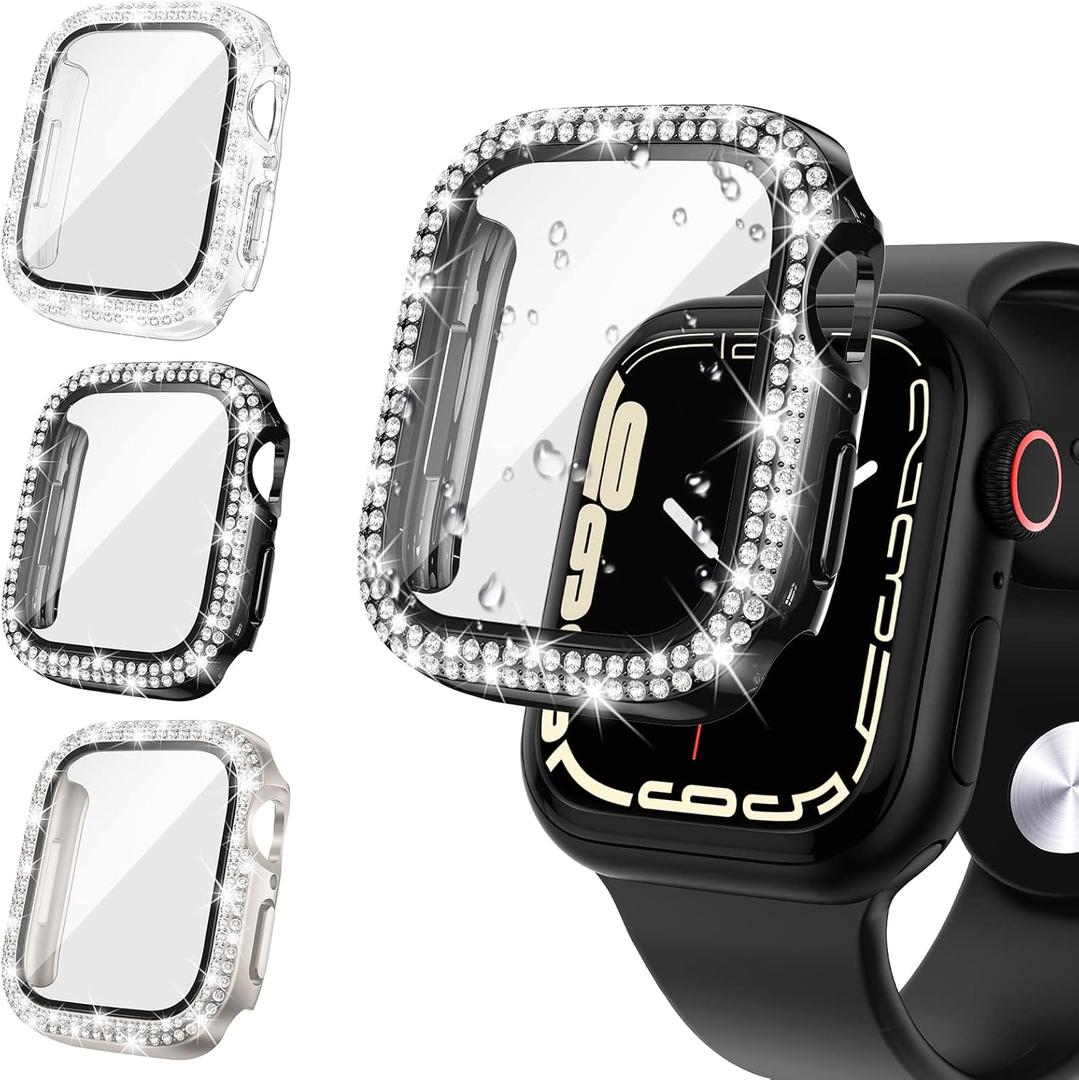 Tensea [3Pack for Apple Watch Screen Protector Case SE 2nd Generation 6 5 4 40mm Accessories, iWatch Diamond Bumper Case Built-in Tempered Glass Film, Protective Bling Face Cover for Women, 40 mm (Clear/Black/Starlight)