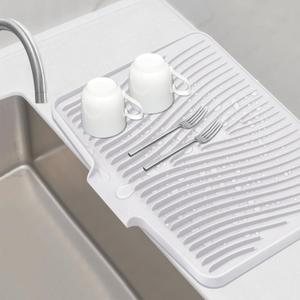 Silicone Dish Drying Mat, Stone Drying Mat for Kitchen Counter with Built-In Drain, Non-Slip Drying Matt Kitchen Counter, Heat Resistant Dish Drying Pad, 1 Pc (19.7" x 17",Ivory)