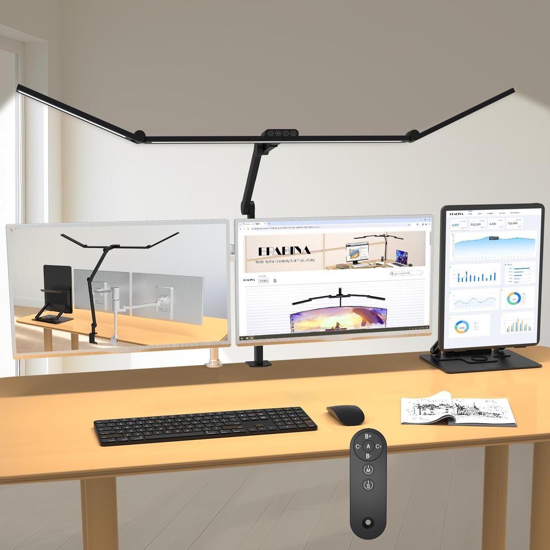 3000 Lumen Ultra Bright Architect Desk Lamp with Clamp, 36W Tall Overhead Led Desk Light for Home Office, 47Inch Long Dimmable Computer Monitor Light Bar with Remote for Table Desktop Drafting