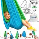 Sensory Swing for Kids Indoor - Calming Cocoon Therapy Swing 360 Hardware - Holds 300lbs - Indoor Outdoor Sensory Hammock - Autism ADHD SPD Trusted Sensory Support (Green/Blue)