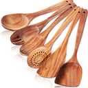 6 Pack Wooden Spoons For cooking  Heat-Resistant Wood Spatula with Comfort Grip, Lightweight Kitchen Cooking Utensils set, wood Spoon utensil Set Perfect for Non-Stick Cookware