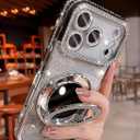 Compatible with iPhone 17 Pro Max Case with Stand for Women, (2 in 1 Clear or Glitter Case), Cute Bling Sparkly Glitter Ring Holder Kickstand, Camera Protector, [Compatible with Magsafe], Silver