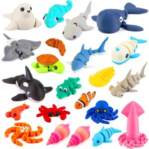 22PCS 3D Printed Sea Animals Toys, 3D Printed Ocean Animals Articulating Flexible Fidget Toys, Cute Animal Figurines Toys for Easter Birthday Party Favors Office Desktop Home Decoration