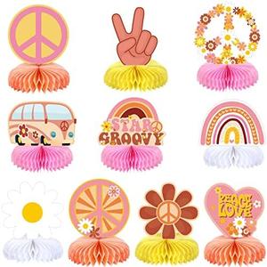 10 Pieces Two Groovy Party Decorations Groovy Retro Hippie Boho Party Honeycomb Centerpieces Table Toppers Double Sided Rainbow Daisy Flower Decorations for Girls Star Groovy Daisy Birthday Baby Shower Party Supplies