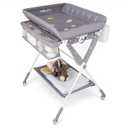 BABY JOY Portable Baby Changing Table, Foldable Diaper Changing Station with Wheels, Adjustable Height, Large Storage Rack, Garbage Can, Mobile Nursery Organizer for Newborn Infant (Gray)