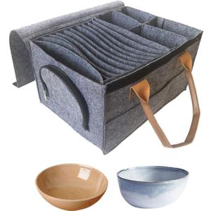 Qivine Coffee Mug Storage Box, Dinnerware China Storage Container Hard Shell with Lid, Quilted Stemware Wine Glass Storage Cases with Zipper Handle, Dish Dinner Plate Protectors for Glassware