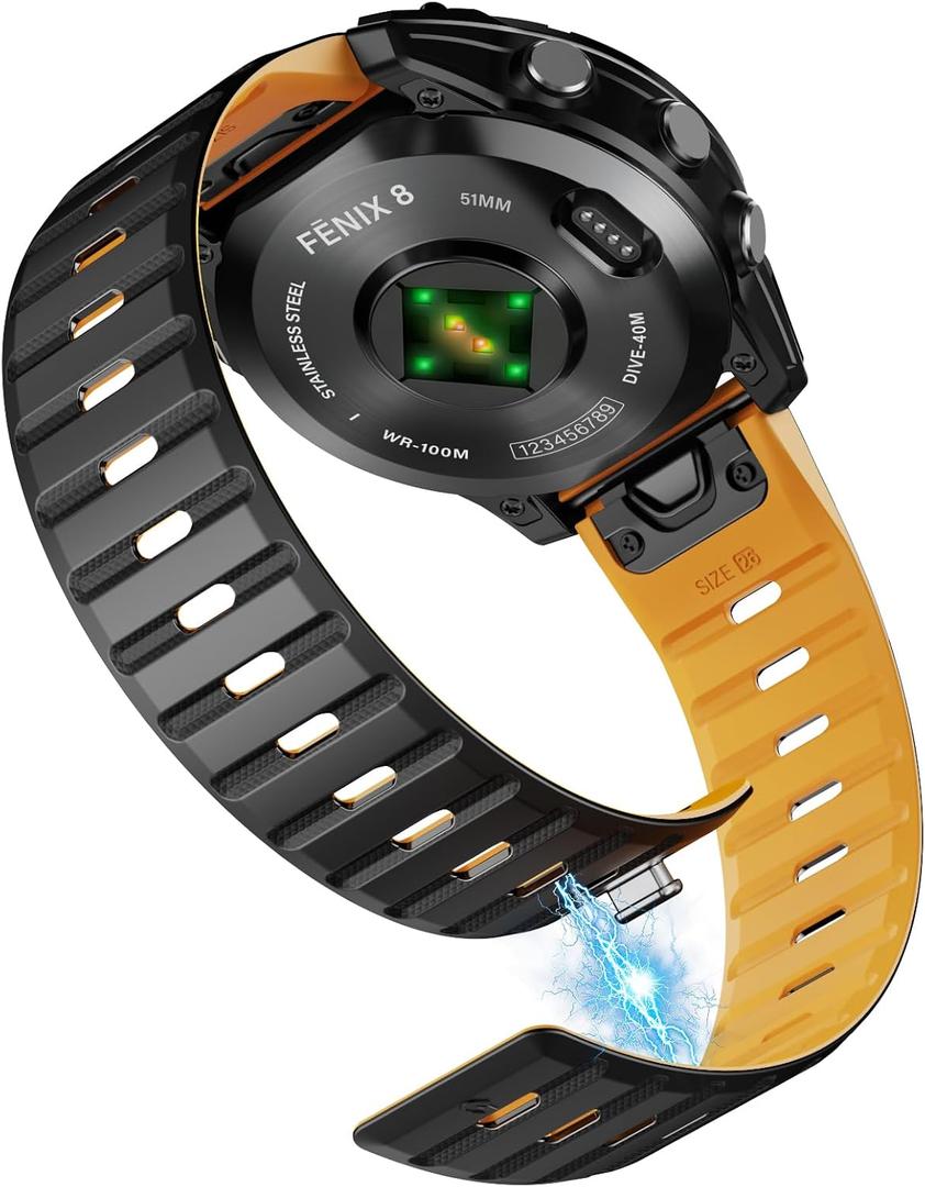Strong Magnetic Silicone Watch Bands for Garmin Fenix 9/9 Pro/8/8 Pro 51mm/7X/6X/5X, 26mm Quickfit Bands Strap Compatible with Garmin Fenix 7X Pro/6X Pro/5X Plus/3/3HR Smartwatches