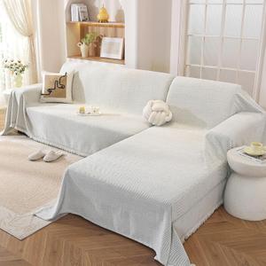 OstepDecor Sectional Couch Covers 2 Pieces, L Shaped Couch Cover Blanket, Sectional Sofa Cover Washable, Chaise Lounge Sofa Slipcovers Pet Furniture Protector for Dogs (71"x118"+71"x118", Beige)