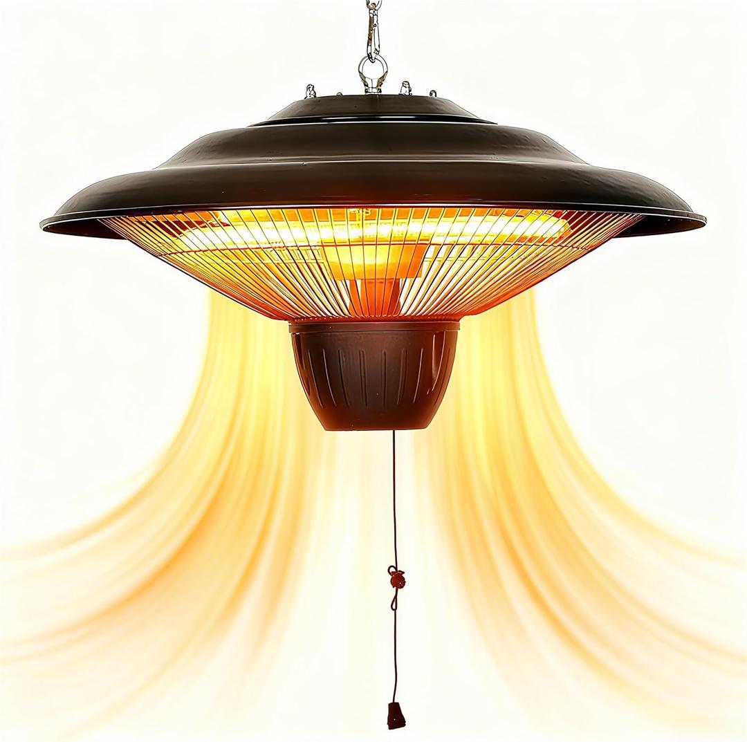 Hanging Infrared Electric Heater, 1500W Ceiling Mounted Heater Outdoor Indoor, IP34 Waterproof & Quiet Fanless, Tip-over/Overheat Protection for Patio, Garage, Gazebo, Home Use