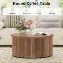FATORRI Round Coffee Table, Fluted Woodern Center Table, Mid-Century Modern Coffee Tables for Small Space, Living Room, Bedroom (31.5 Inch, Walnut)