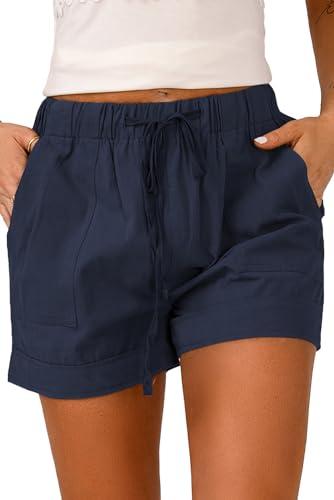 Coofandy Womens Casual Summer Women Shorts Dark Blue High Waisted Shorts Beachwear Baggy Lounge Lightweight Cotton Linen Shorts for Women Navy Blue M