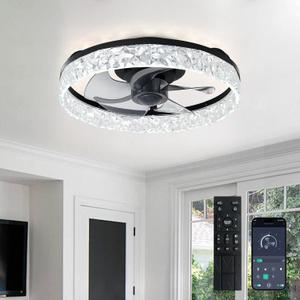 Depuley Ceiling Fans with Lights and Remote: 16" Black Flush Mount
