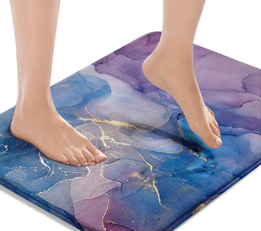 Britimes Blue Purple Bath Mat,Marble Texture Abstract Bathroom Rugs No Slip,Colorful Modern Art Washable Cover Floor Rug Carpets Floor Mat Bathroom Decorations 16x24 inches for Kitchen Bedroom