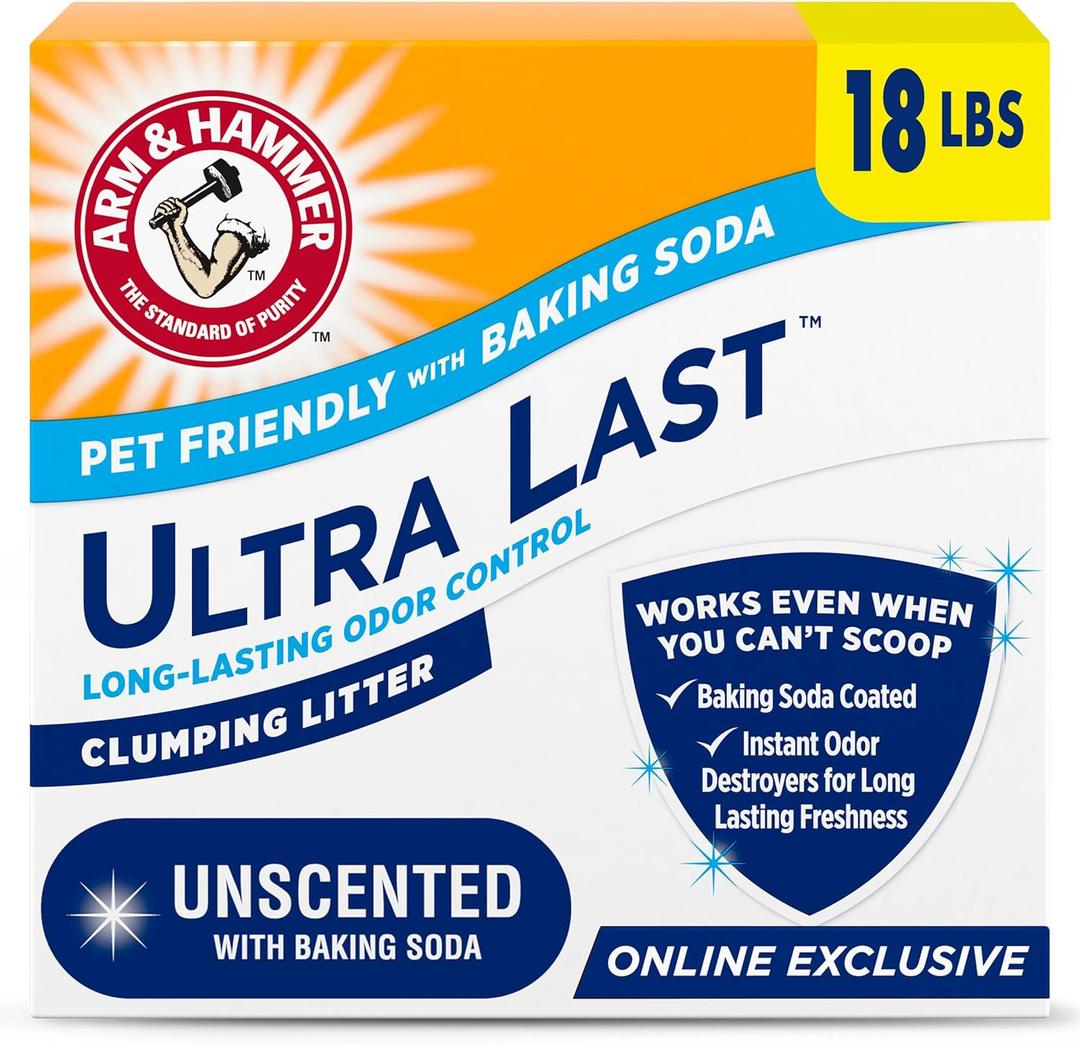 Arm & Hammer Arm Hammer Ultra Last Unscented Clumping Cat Litter, MultiCat 18lb, Pet Friendly with Baking Soda
