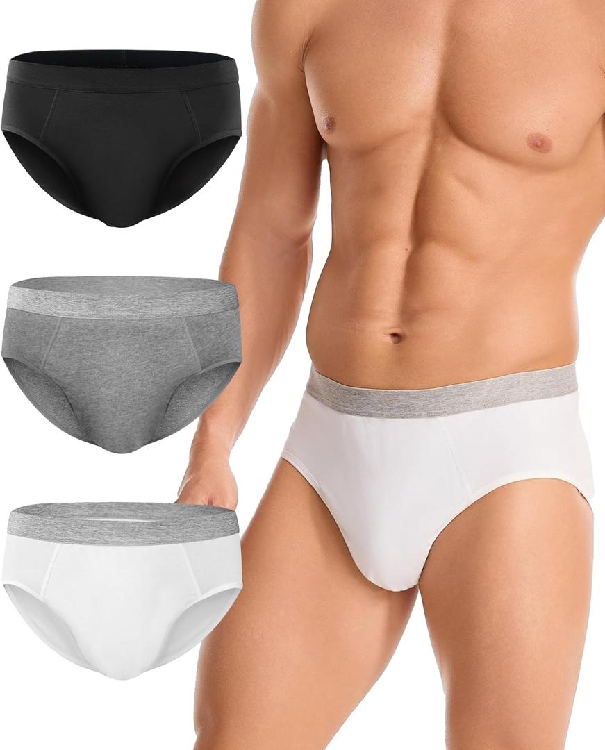 YESWEL Incontinence Underwear for Men, Washable Leak-Proof Reusable Heavy Flow, Cotton Briefs, 3 Pack (Medium)
