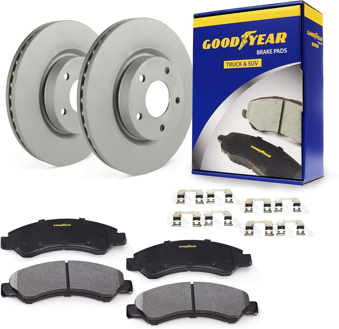 Goodyear Brakes PRK47697F | Front Brake Kit w/Pair (2) of Coated Brake Rotors & Carbon-Ceramic Brake Pads fit Buick Rainier 05-04; Chevrolet Trailblazer 05-02 & More - See Applications Below
