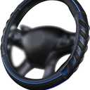 Flying Banner car Steering Wheel Cover Faux Leather Massage Universal fit 3D Honeycomb Hole Anti-Slip Sporty 15 Inches (Blue Black)