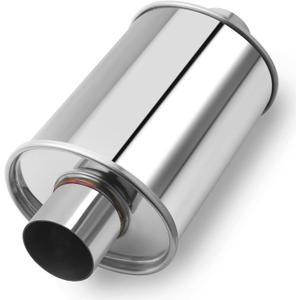 LCGP 2.5 inch Ultra Quiet Resonator, 304 Stainless Steel Resonator 2.5", 2.5'' Inlet & Outlet 14" Overall Length Universal Muffler High Performance resonator, Oval Muffler Shape, Silver