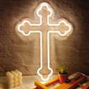 Jesus Cross Neon Signs,Cross Neon Sign Wall Lights Art Lamp Hanging for Home Room Bedroom Christian Wedding Party Wall Decor Christmas New Year Birthday Party Signs, 15.7x11inch