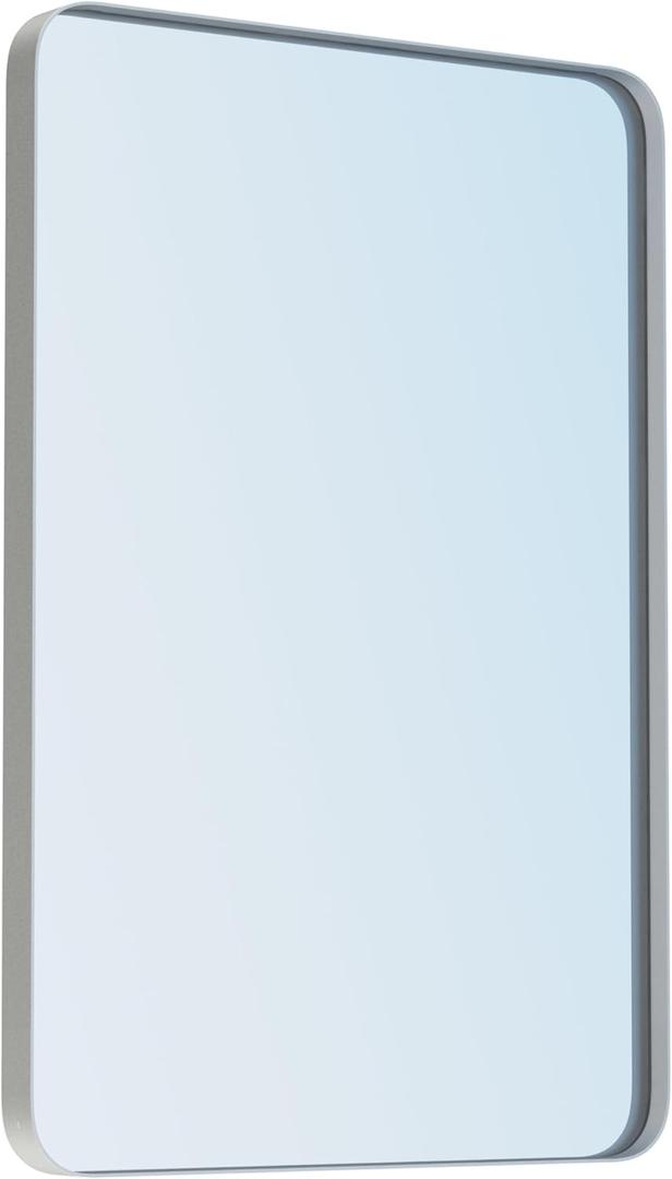 VocalStar 18 x 26 Inch Silver Bathroom Mirror for Wall, Metal Framed Rounded Rectangle Vanity Mirror Modern Farmhouse, 1/4-inch Shatterproof Glass | Ultra-Flush Hanging