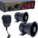 12V 400W Police Siren 9 Tones Warning Emergency Siren PA System with Handheld Microphone - 2Black Steel Speaker Horn