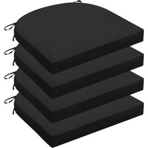 Wellsin Outdoor Chair Cushions for Patio Furniture - Patio Chair Cushions Set of 4 - Water Resistant Round Corner Outdoor Seat Cushions 17"X16"X2", Black (Solid Color/ Black)